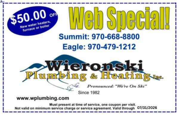 $50 off new water heaters, furnace, and boilers Summit and Eagle